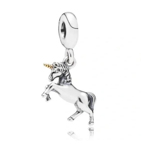 Pandora Sterling Silver & 14K Gold Two Tone Unicorn Bead Dangle Charm - Picture 1 of 4